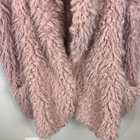 A.N.A. Womens Pink Faux Sheep Fur Hooded Jacket Vest Pockets Cozycore Large Coat - Picture 15 of 16